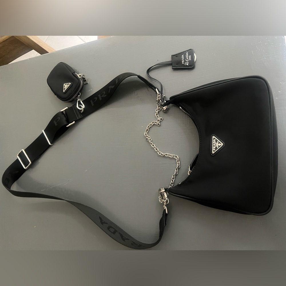 Prada Black Nylon Shoulder Bag with Silver Hardware - Picture 5 of 6
